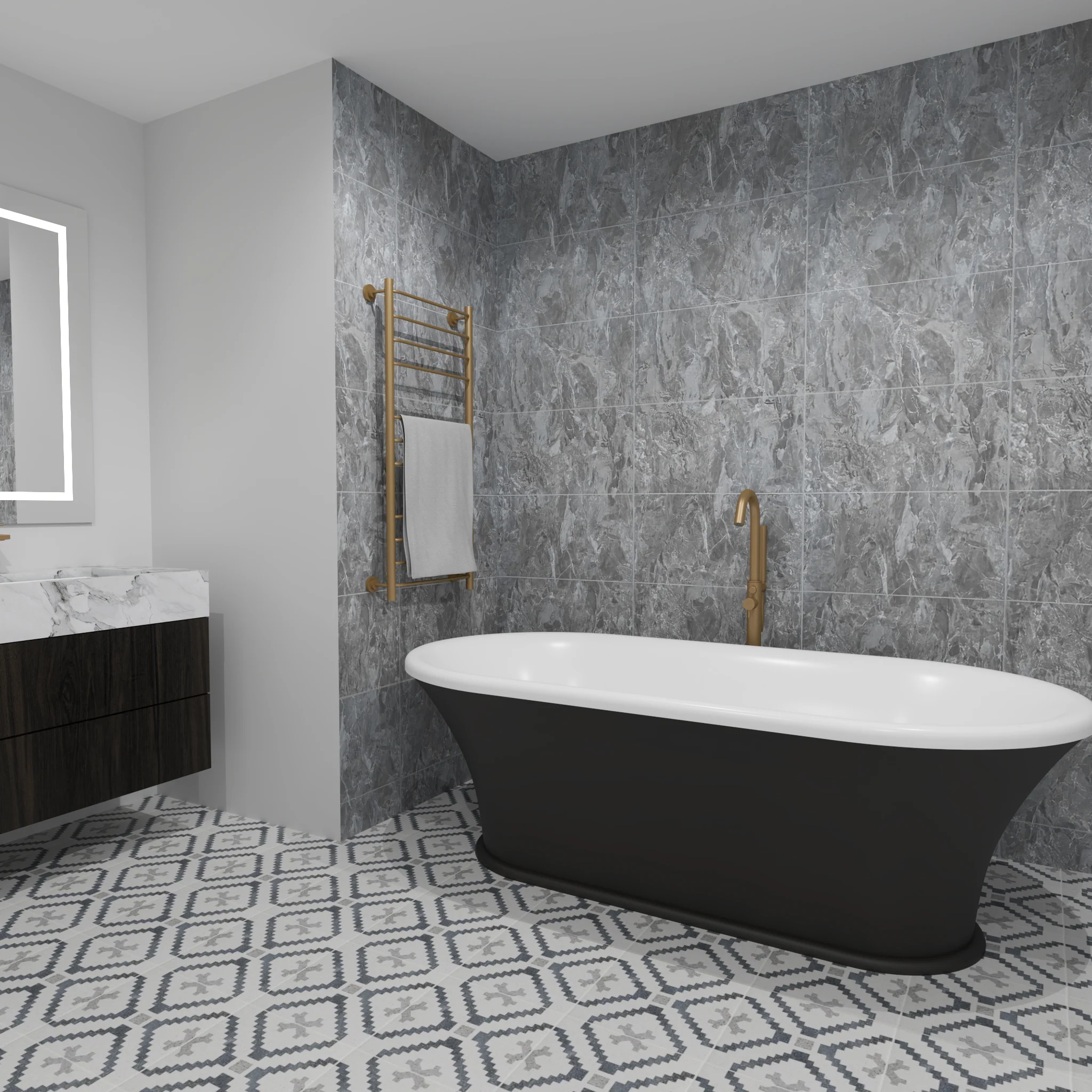 Premium Black Marble Tile Shower Wall Panel – 2.6M x 600MM