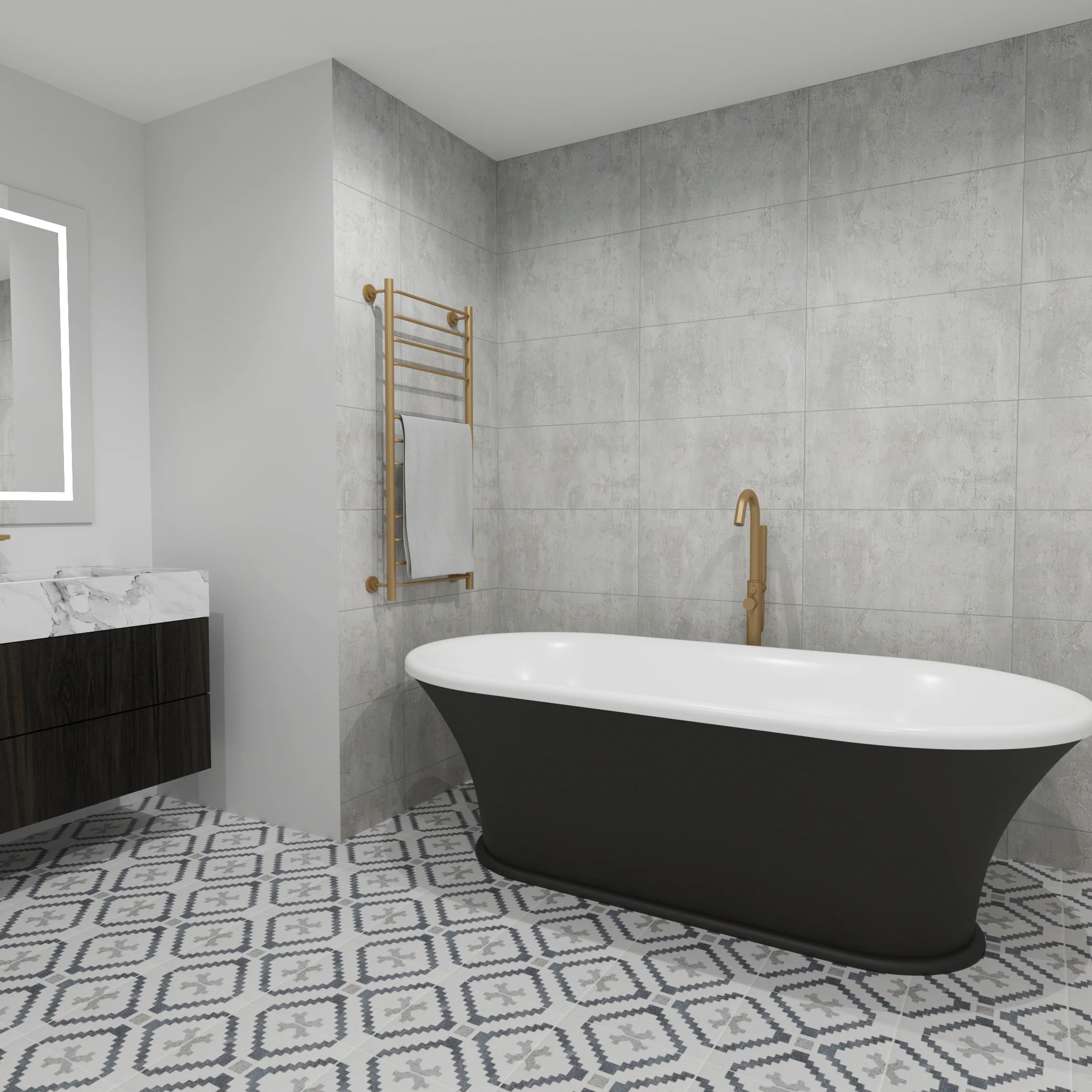 Premium Grey Concrete Tile Matt Shower Wall Panel – 2.6M x 600MM