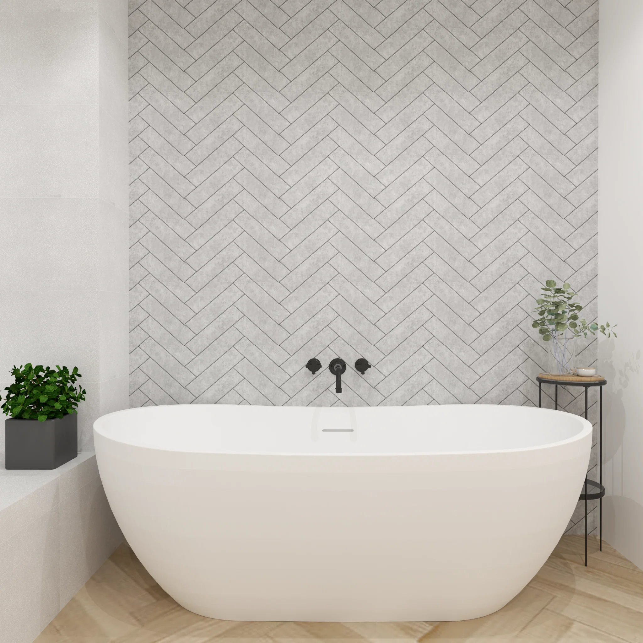 Premium Grey Herringbone Tile Matt Shower Wall Panel – 1M x 2.4M - Image 3