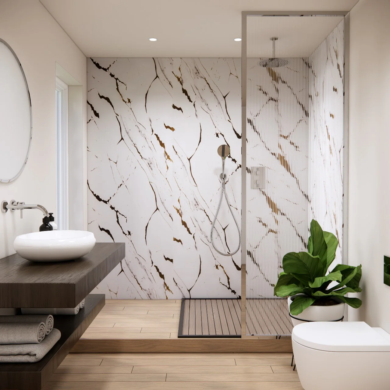 Premium White Gold Marble Gloss Shower Wall Panel – 1M x 2.4M - Image 3